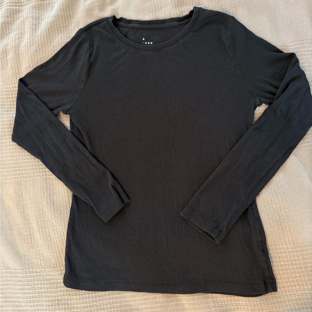 Black Ribbed slim fit Long Sleeve Top
